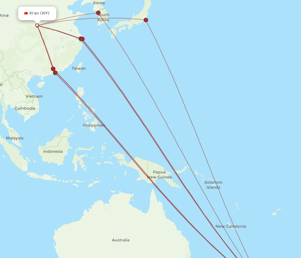 XIY-AKL flight routes