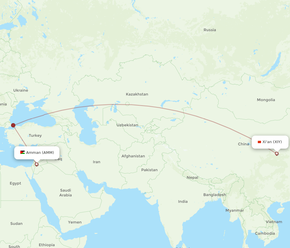 AMM to XIY flights and routes map