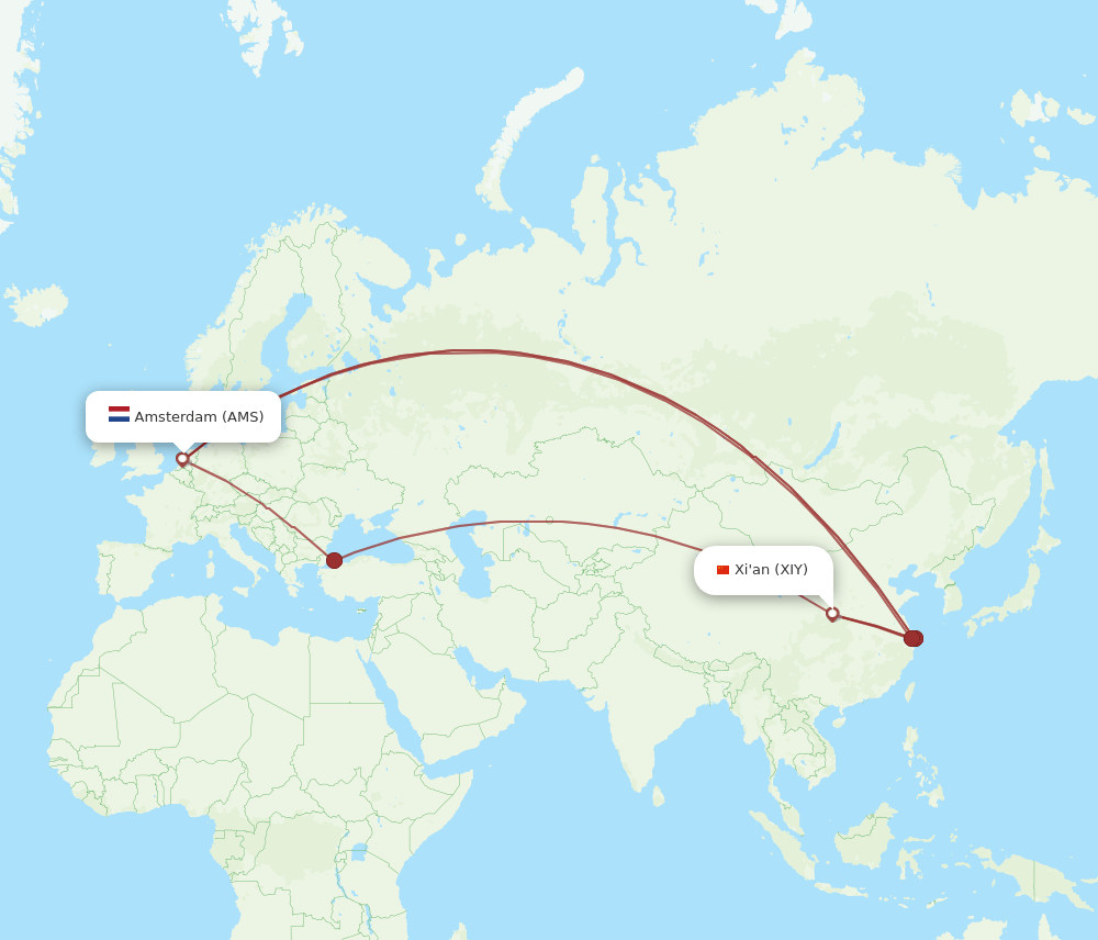 XIY-AMS flight routes