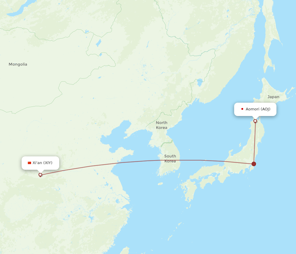 XIY to AOJ flights and routes map