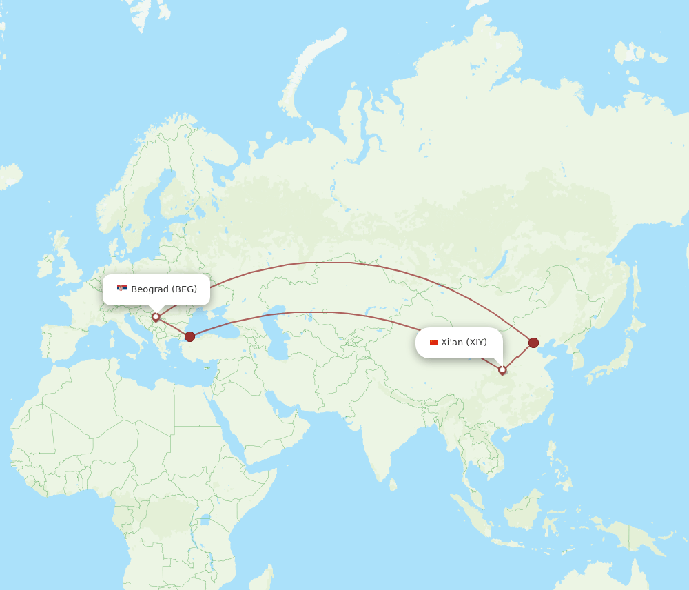 XIY-BEG flight routes