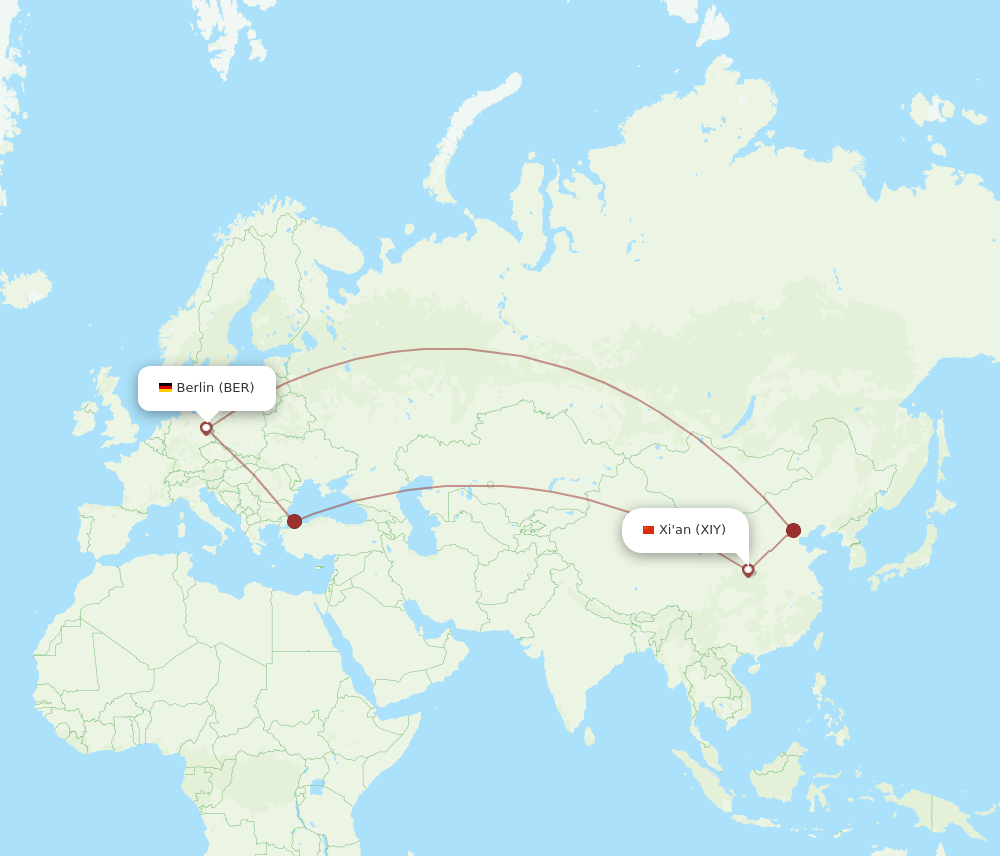 XIY to BER flights and routes map