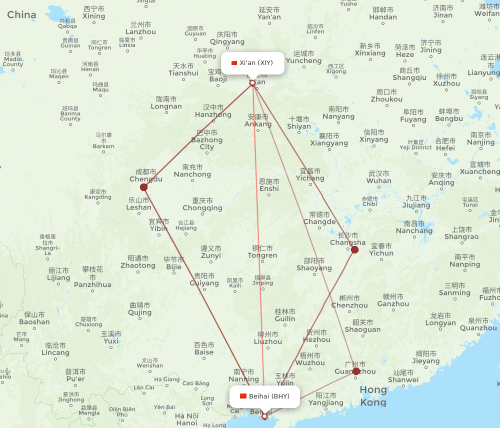 XIY to BHY flights and routes map