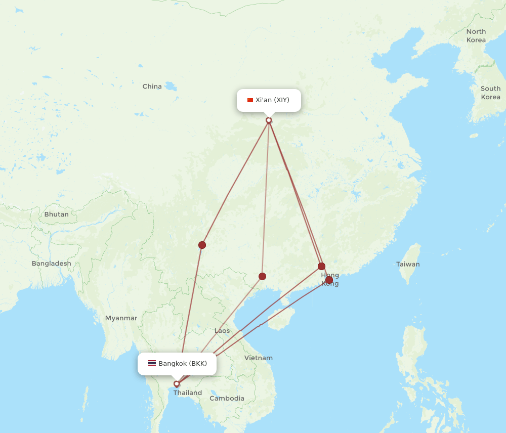 XIY-BKK flight routes