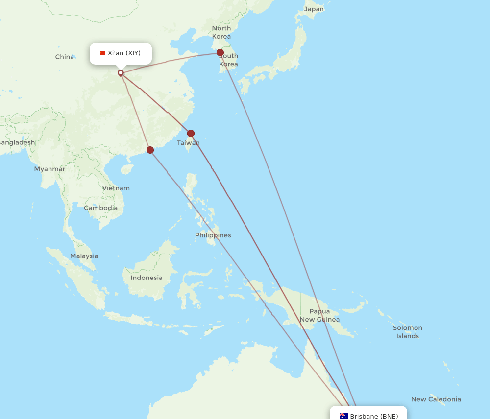 XIY-BNE flight routes
