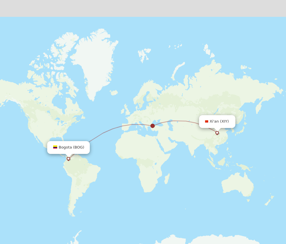 XIY-BOG flight routes