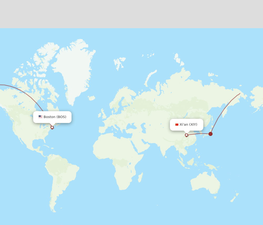 XIY-BOS flight routes