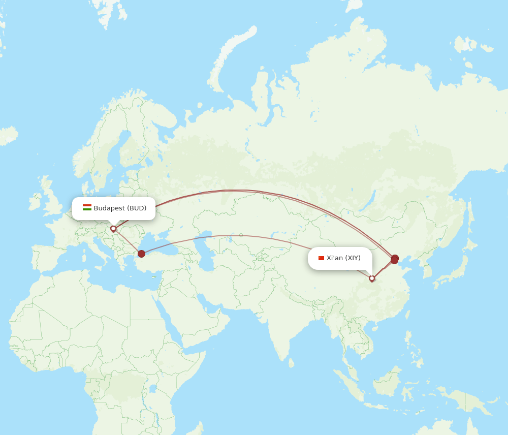 XIY-BUD flight routes