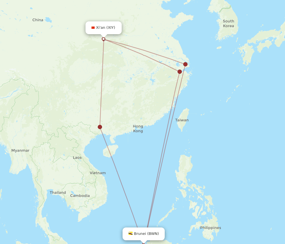 XIY-BWN flight routes