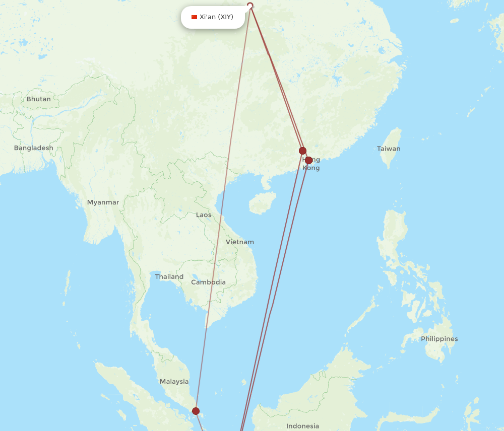 XIY to CGK flights and routes map
