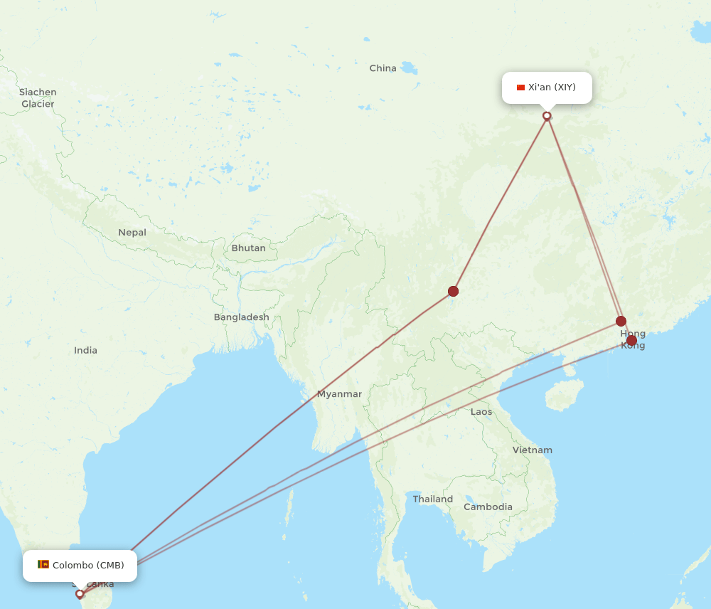 XIY-CMB flight routes