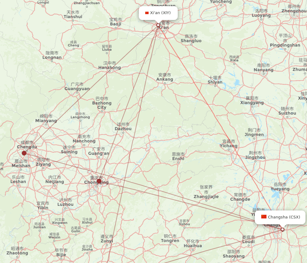 XIY-CSX flight routes