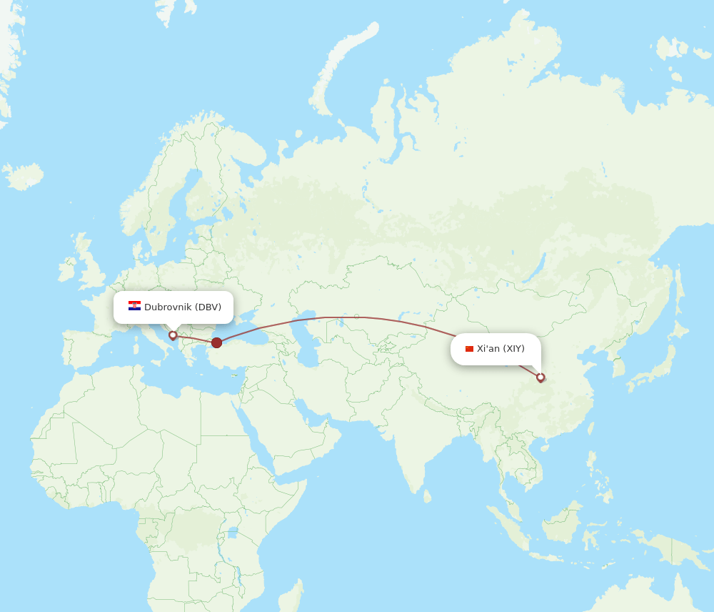 XIY-DBV flight routes