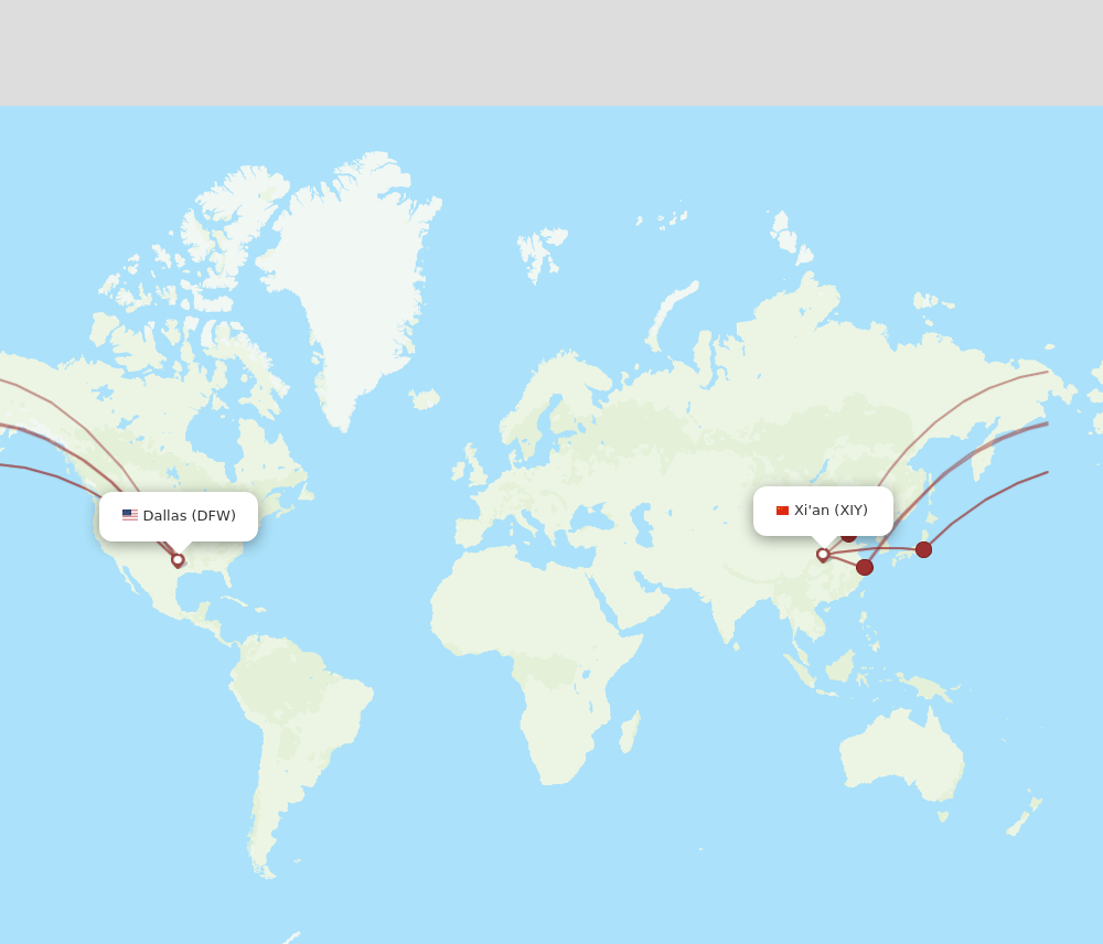 XIY-DFW flight routes
