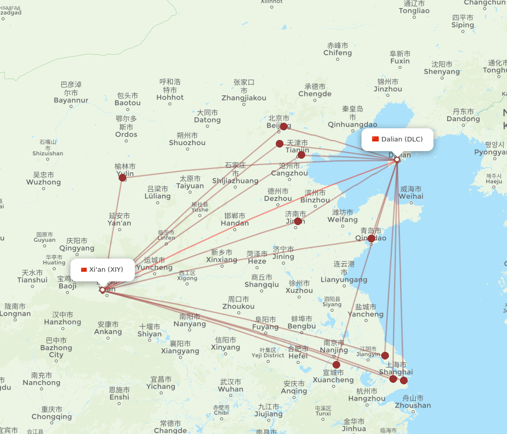 XIY-DLC flight routes