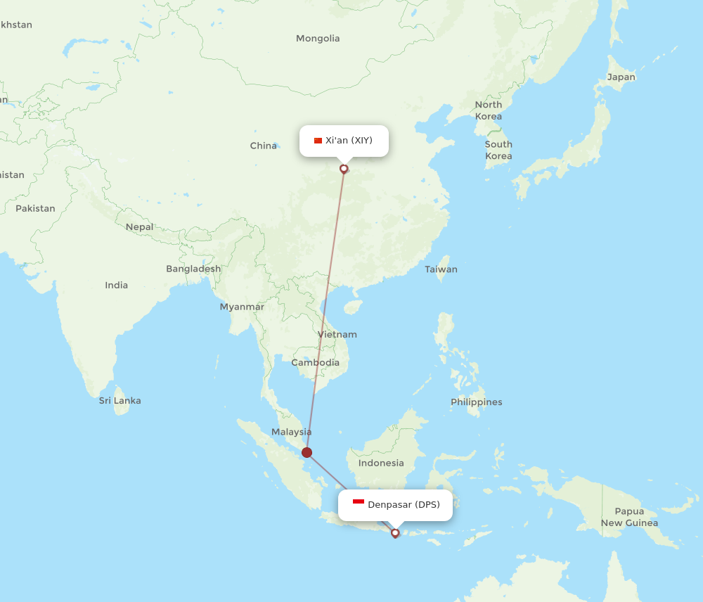 XIY to DPS flights and routes map