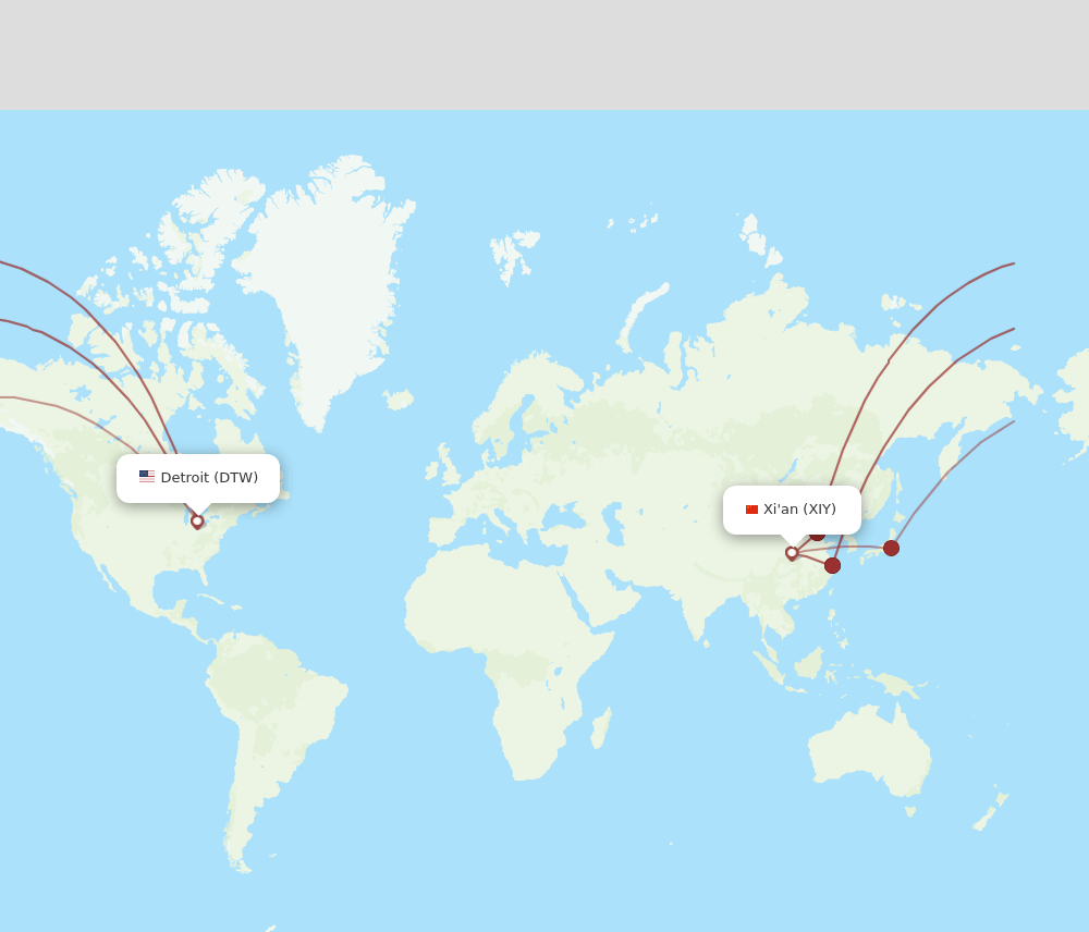 XIY-DTW flight routes