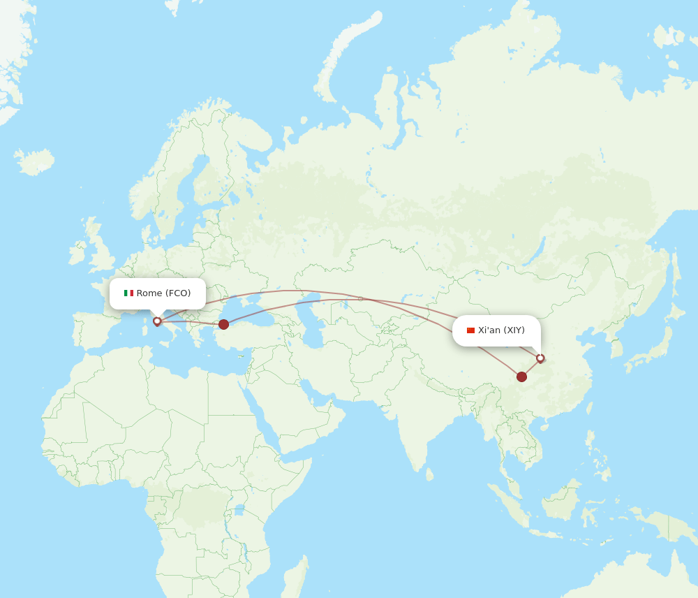 XIY-FCO flight routes