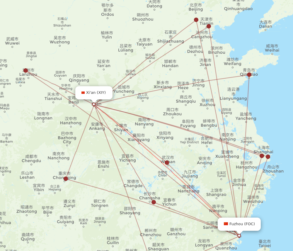 XIY to FOC flights and routes map
