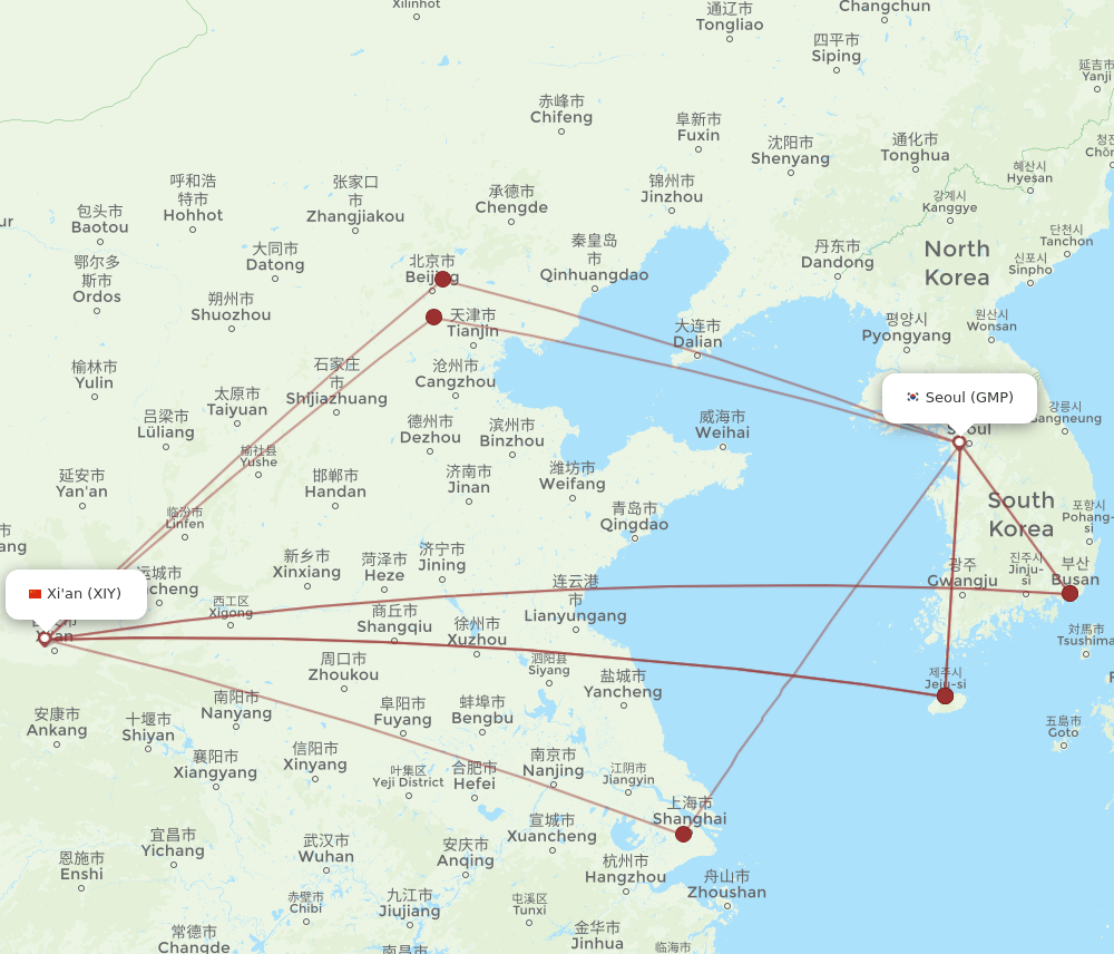 XIY-GMP flight routes