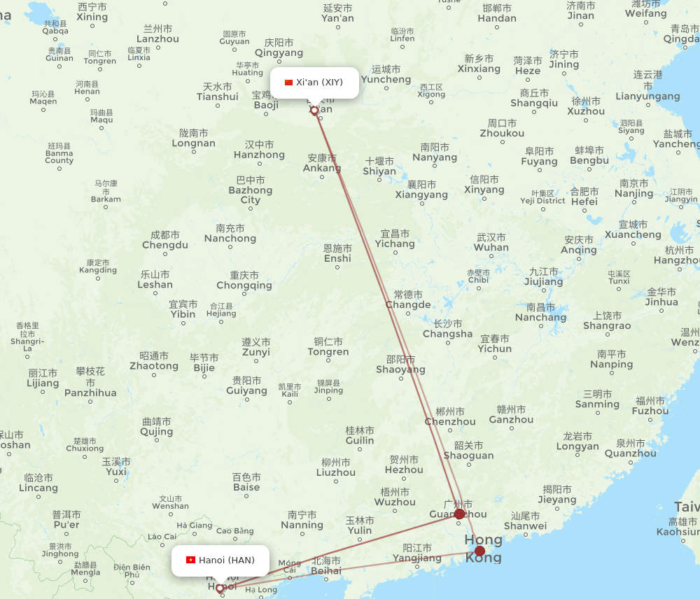 XIY-HAN flight routes