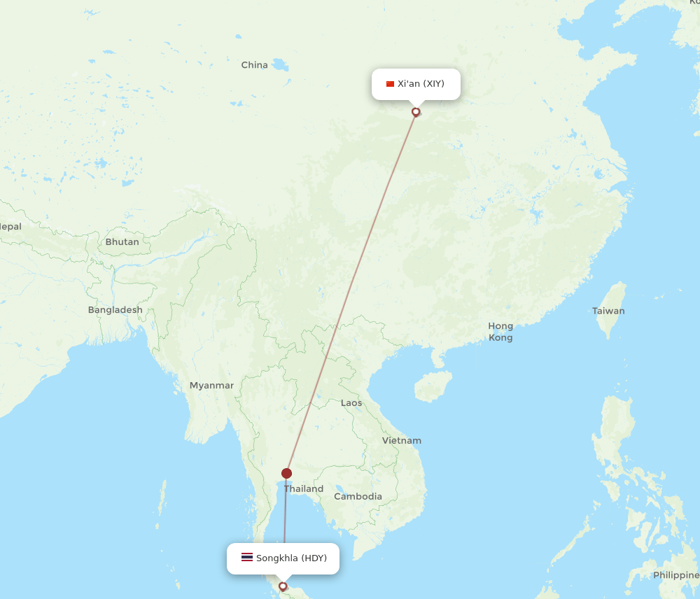 XIY-HDY flight routes