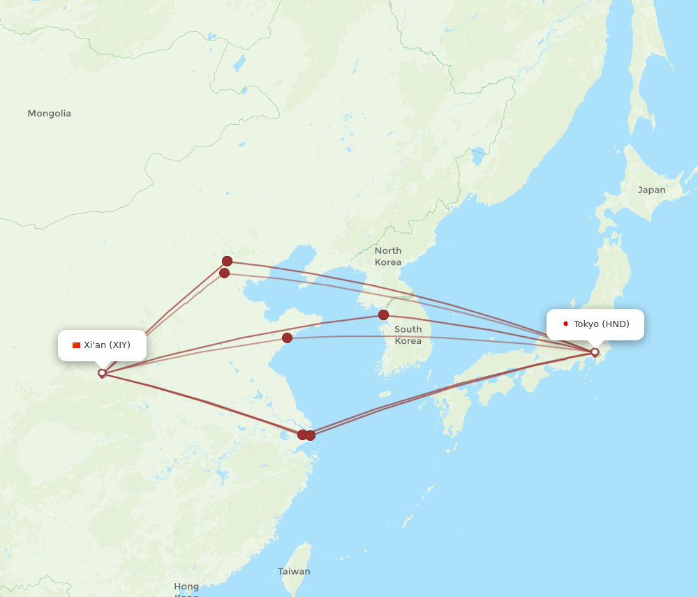 XIY-HND flight routes