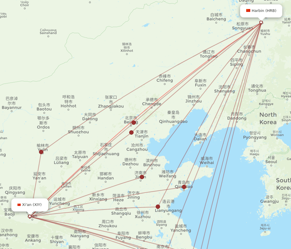 XIY-HRB flight routes
