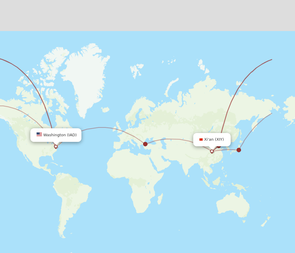 XIY-IAD flight routes