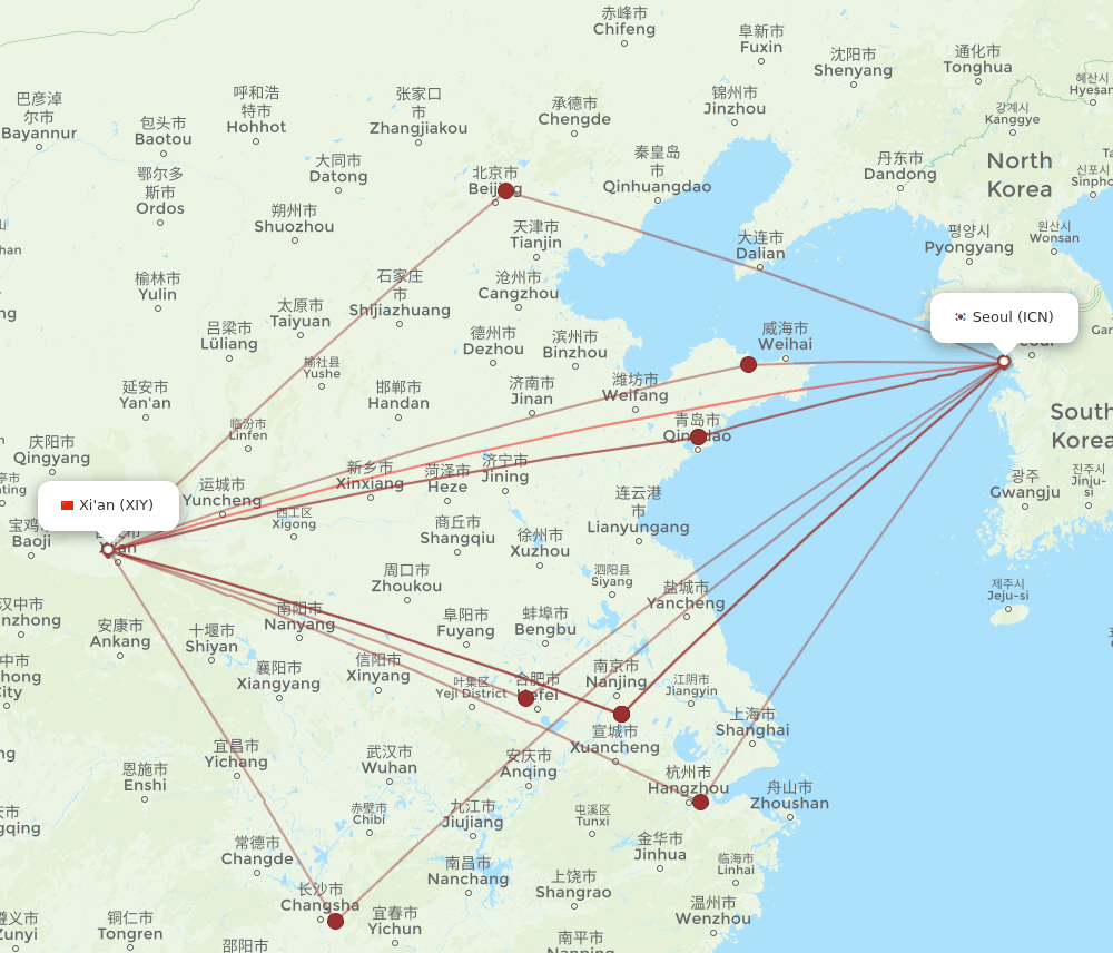 XIY-ICN flight routes