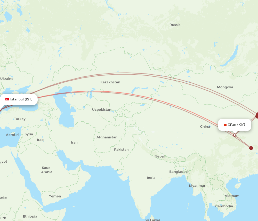 XIY-IST flight routes
