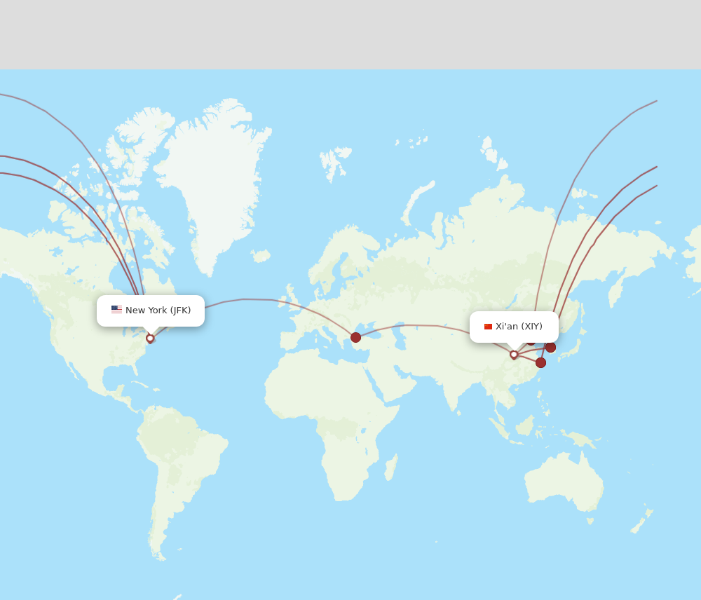 XIY to JFK flights and routes map