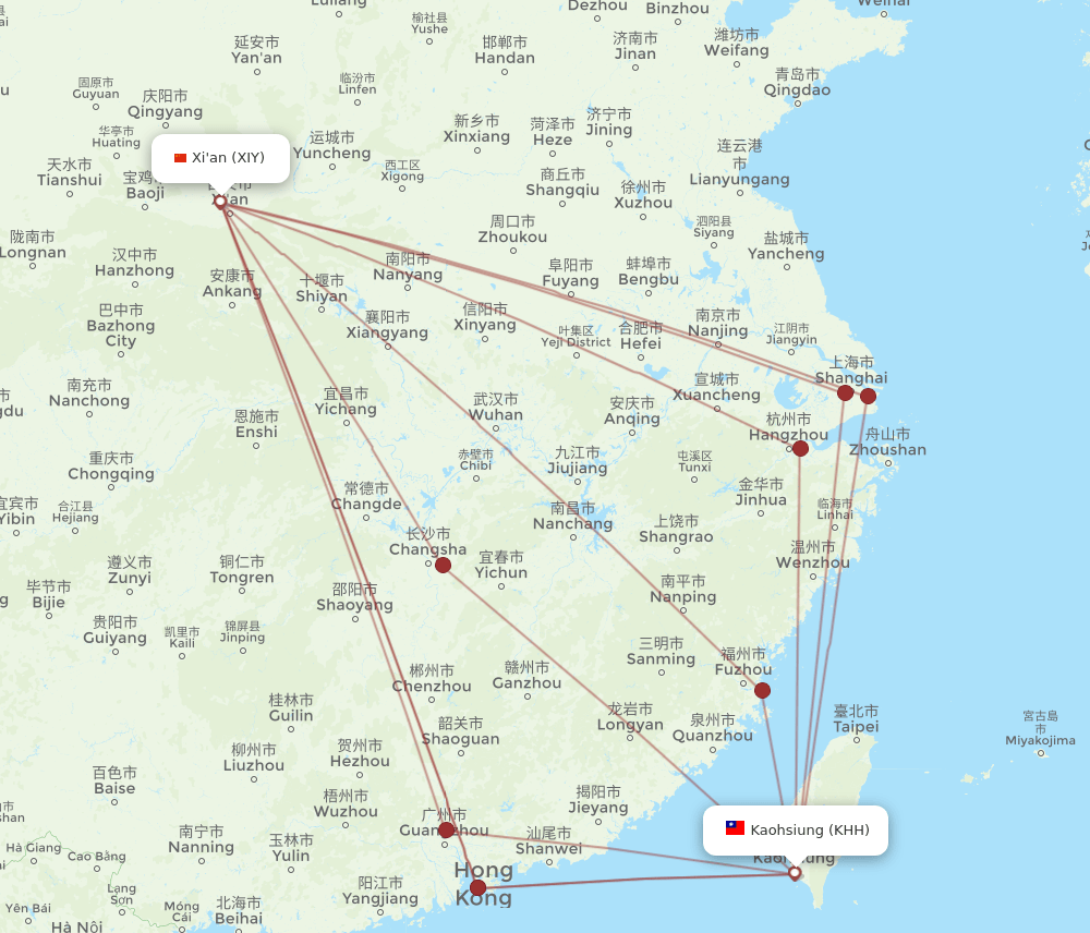 XIY-KHH flight routes