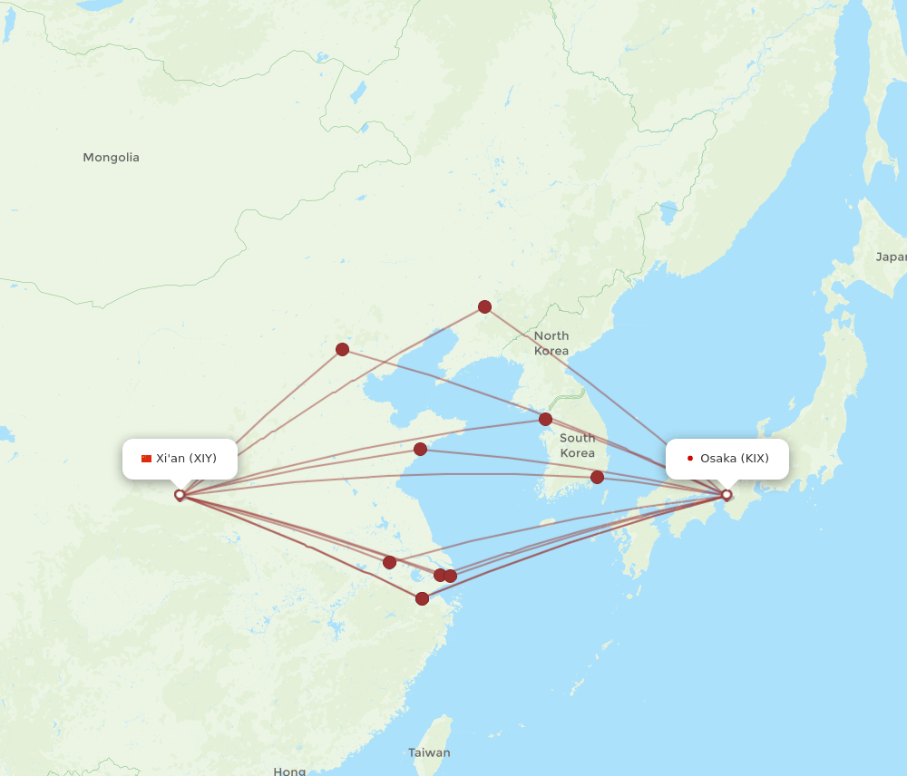 XIY-KIX flight routes