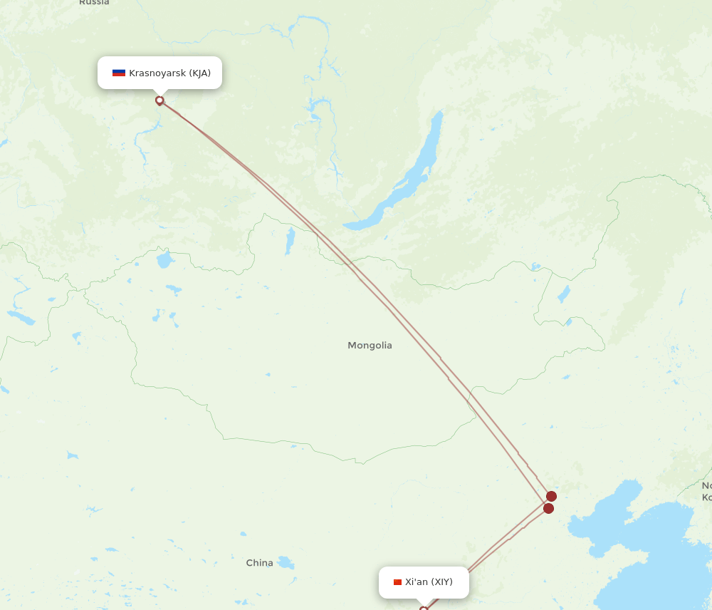 XIY-KJA flight routes