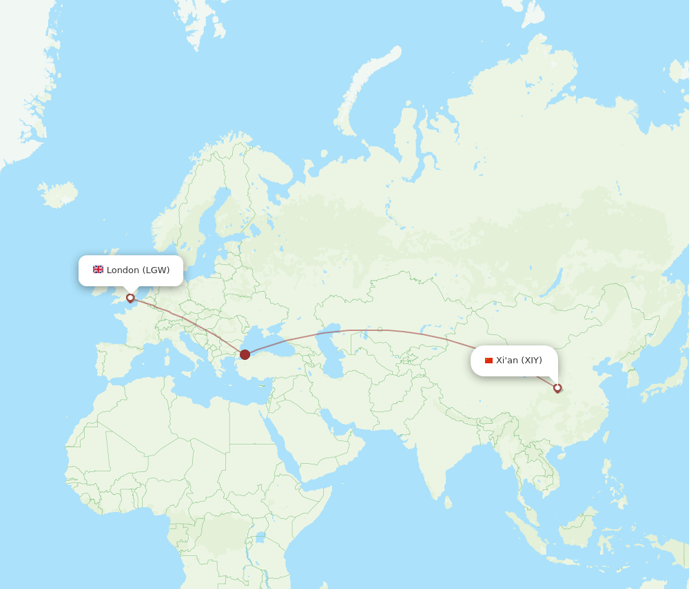 XIY-LGW flight routes