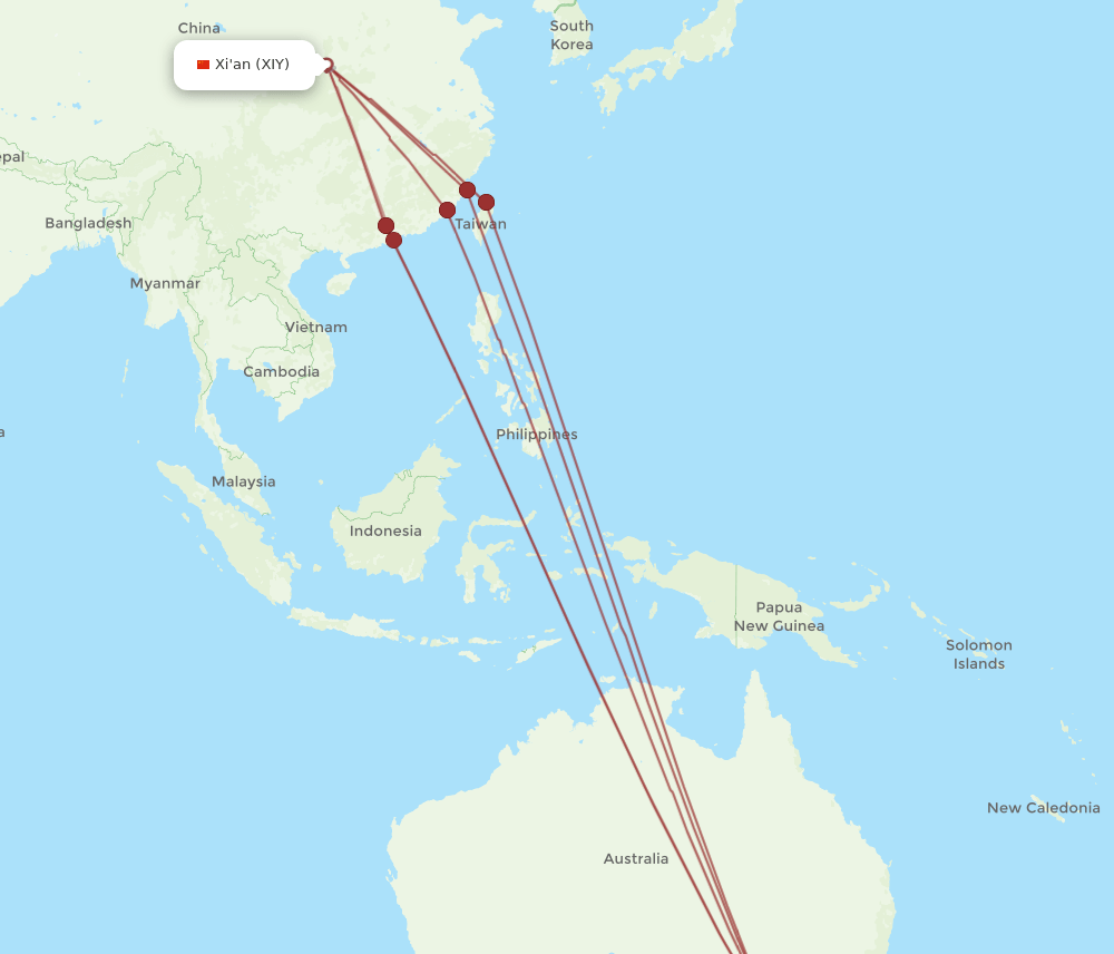 XIY-MEL flight routes