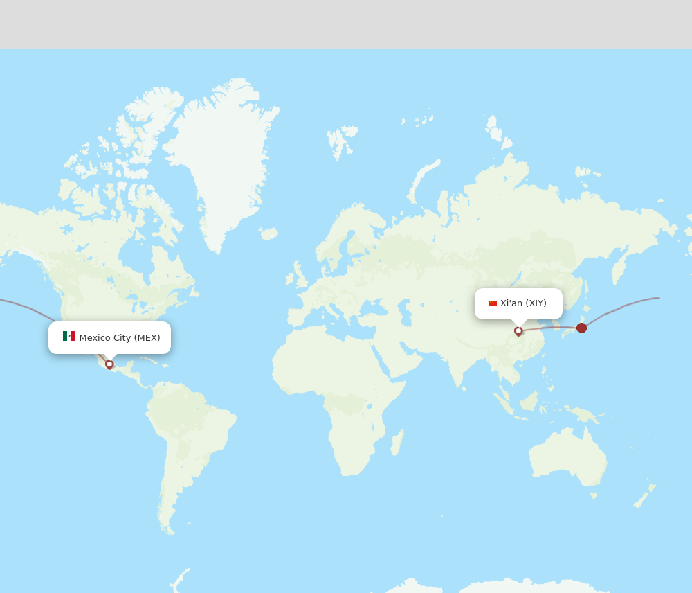 XIY to MEX flights and routes map