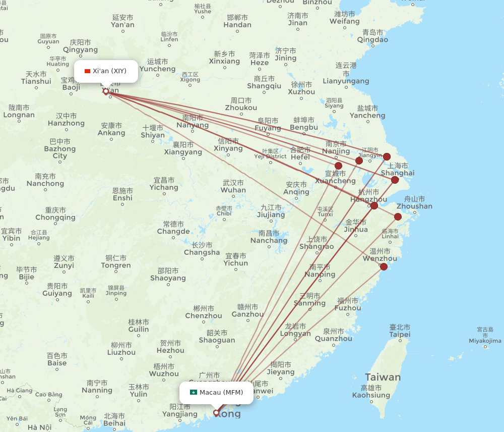 XIY-MFM flight routes
