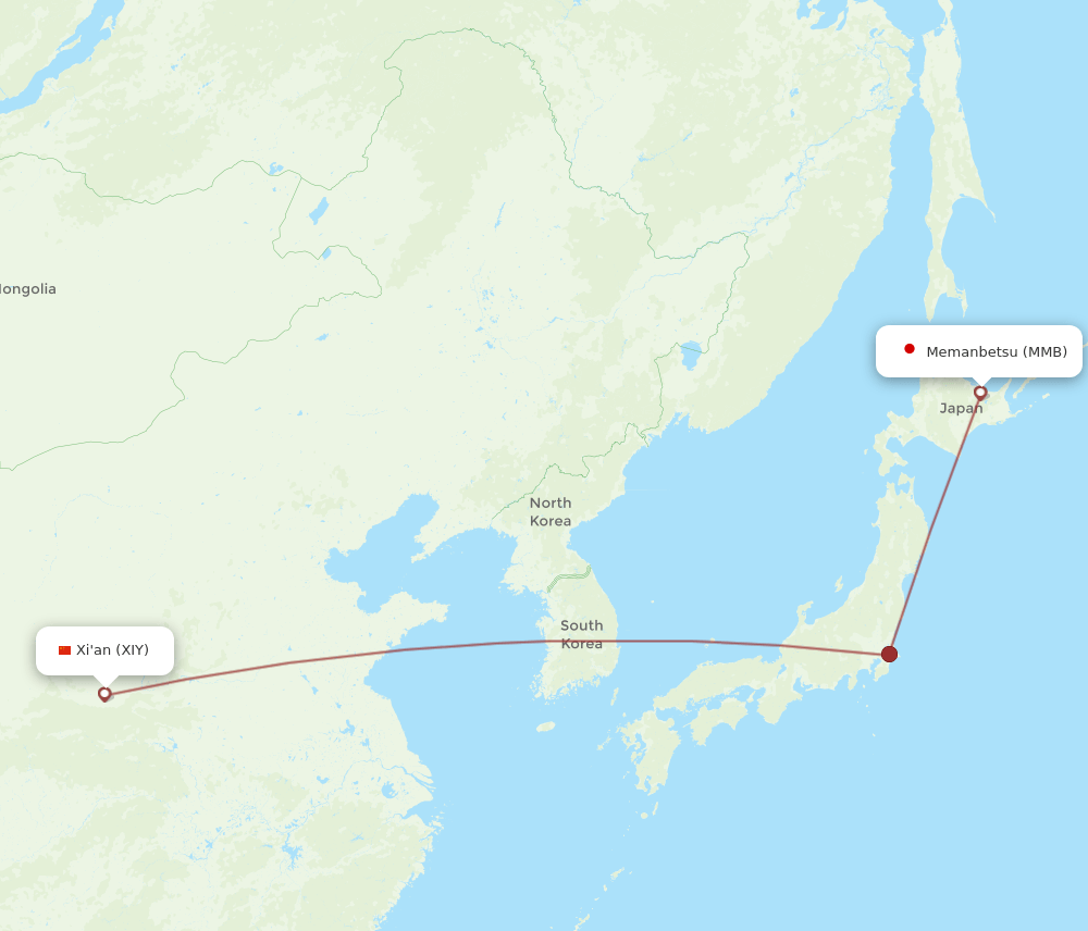 XIY to MMB flights and routes map