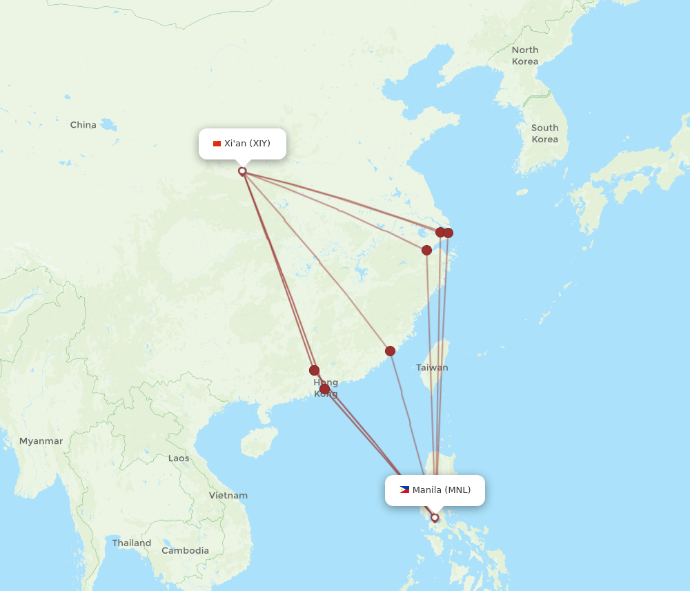 XIY-MNL flight routes