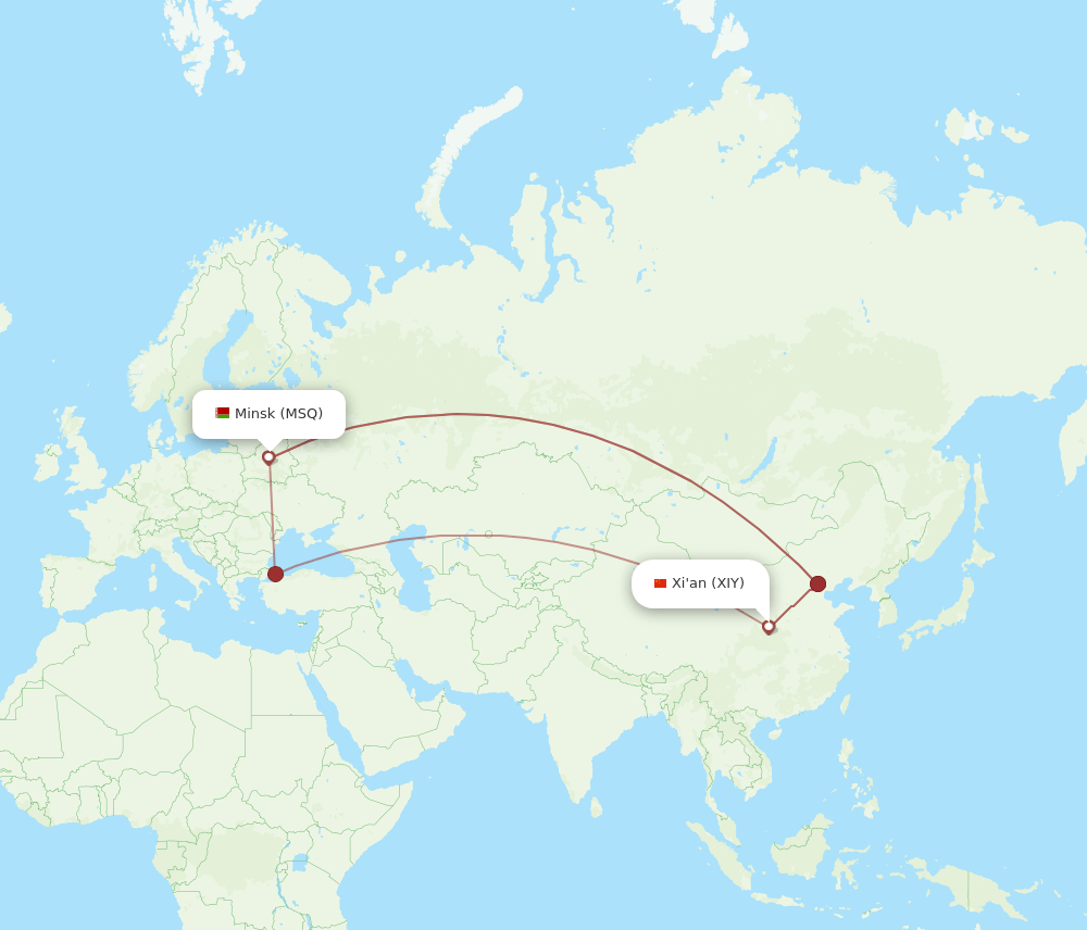 XIY-MSQ flight routes