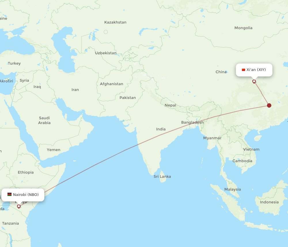 XIY-NBO flight routes
