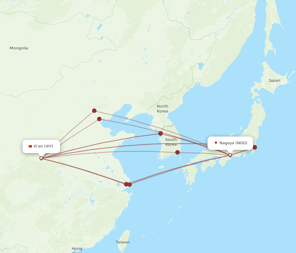XIY to NGO flights and routes map