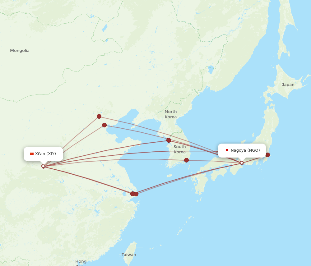 XIY-NGO flight routes