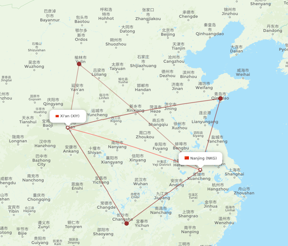 XIY to NKG flights and routes map