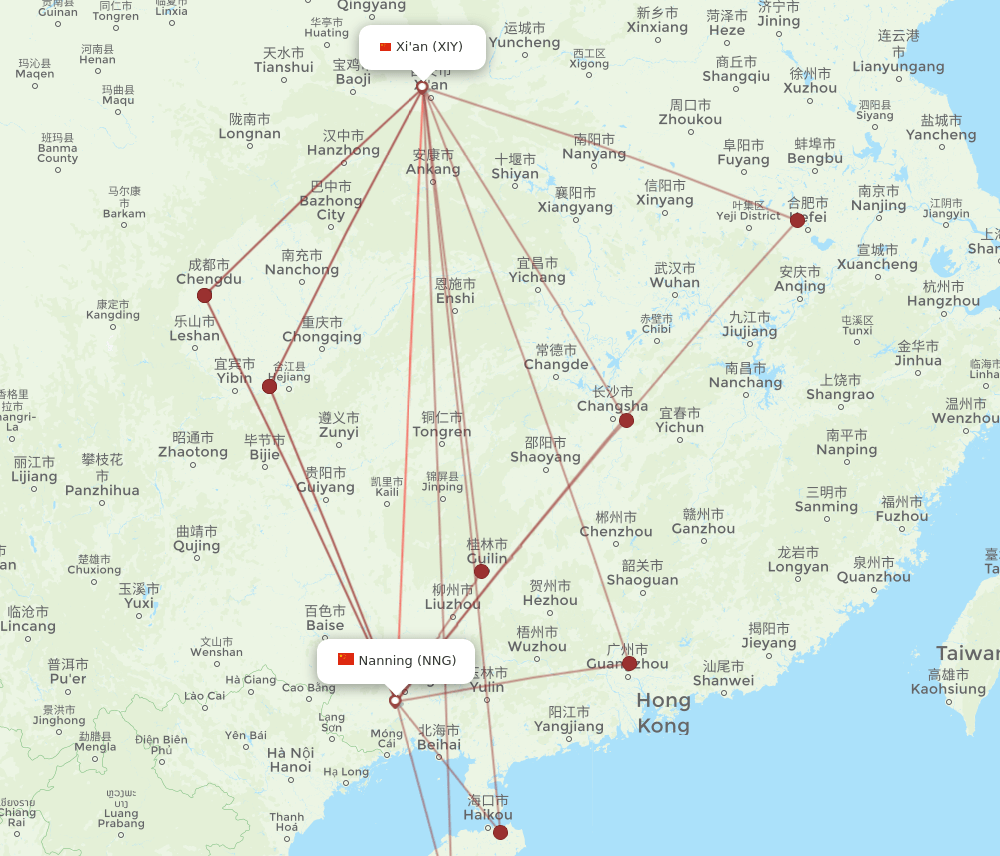 XIY-NNG flight routes