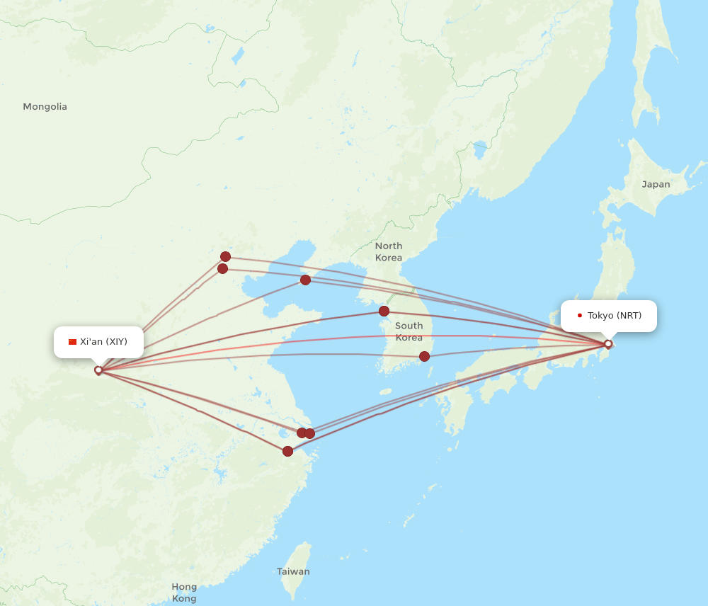 XIY-NRT flight routes