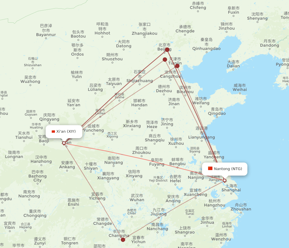 XIY to NTG flights and routes map