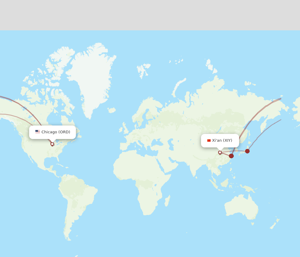 XIY-ORD flight routes
